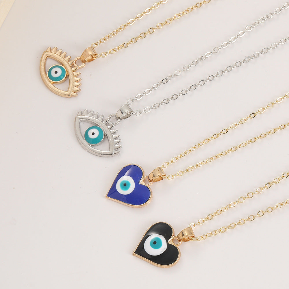Wholesale Devil's Eye Heart Shaped Alloy Drop Oil Necklace